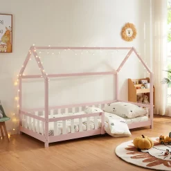 [En.Casa] Lit cabane Hesel pour enfants bois de pin 90 x 200 cm rose en.casa Best