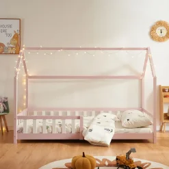 [En.Casa] Lit cabane Hesel pour enfants bois de pin 90 x 200 cm rose en.casa Best