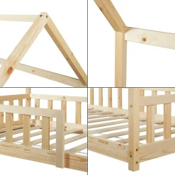 [En.Casa] Lit cabane Hesel pour enfants bois de pin 90 x 200 cm naturel en.casa Discount