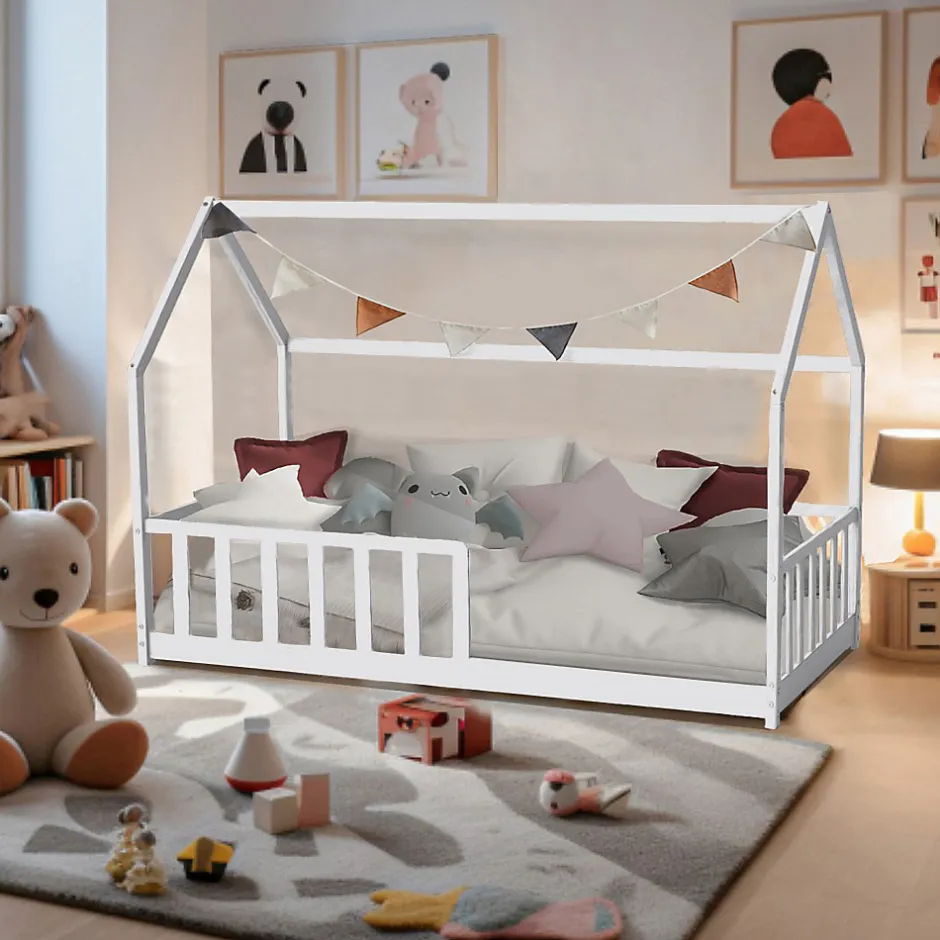 Enfant Weber Industries Lit cabane Kiwi 90x190 avec sommier et matelas /Blanc