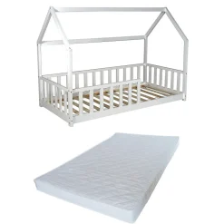 Enfant Weber Industries Lit cabane Kiwi 90x190 avec sommier et matelas /Blanc