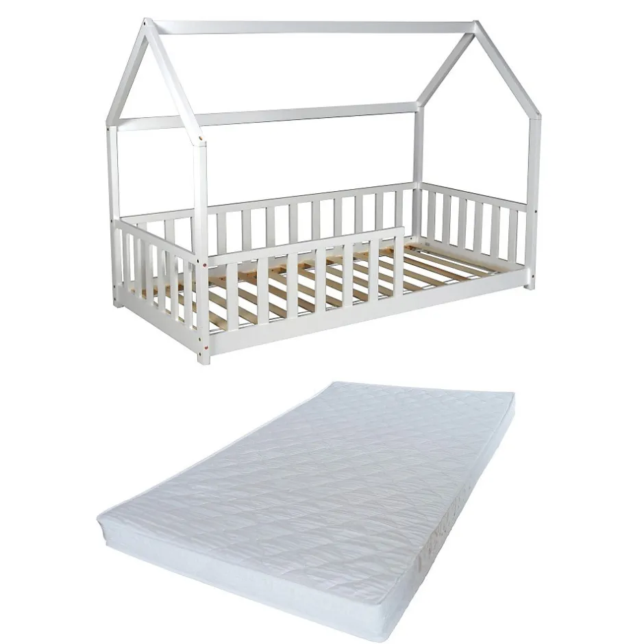 Enfant Weber Industries Lit cabane Kiwi 90x190 avec sommier et matelas /Blanc