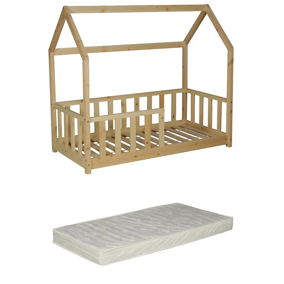 Enfant Weber Industries Lit cabane Kiwi 70x140 avec sommier et matelas /Naturel