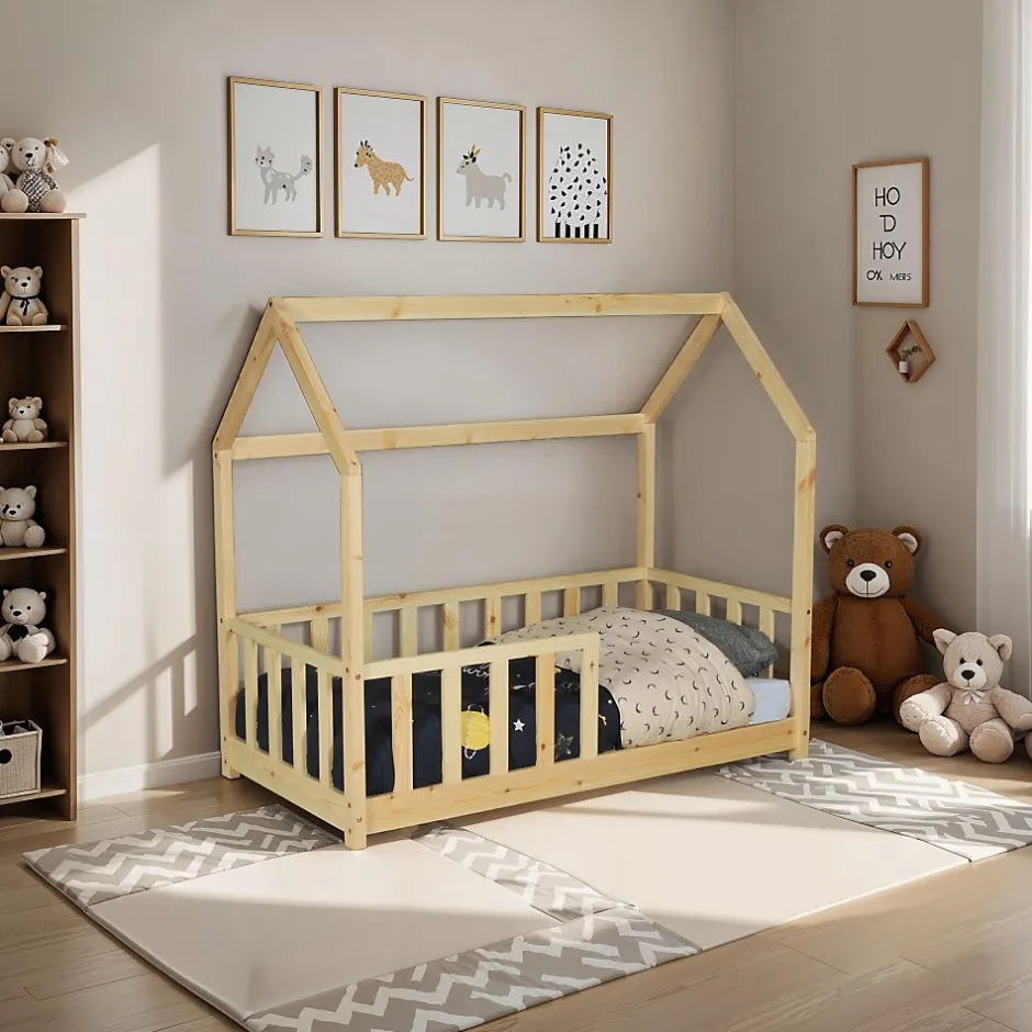 Enfant Weber Industries Lit cabane Kiwi 70x140 avec sommier et matelas /Naturel