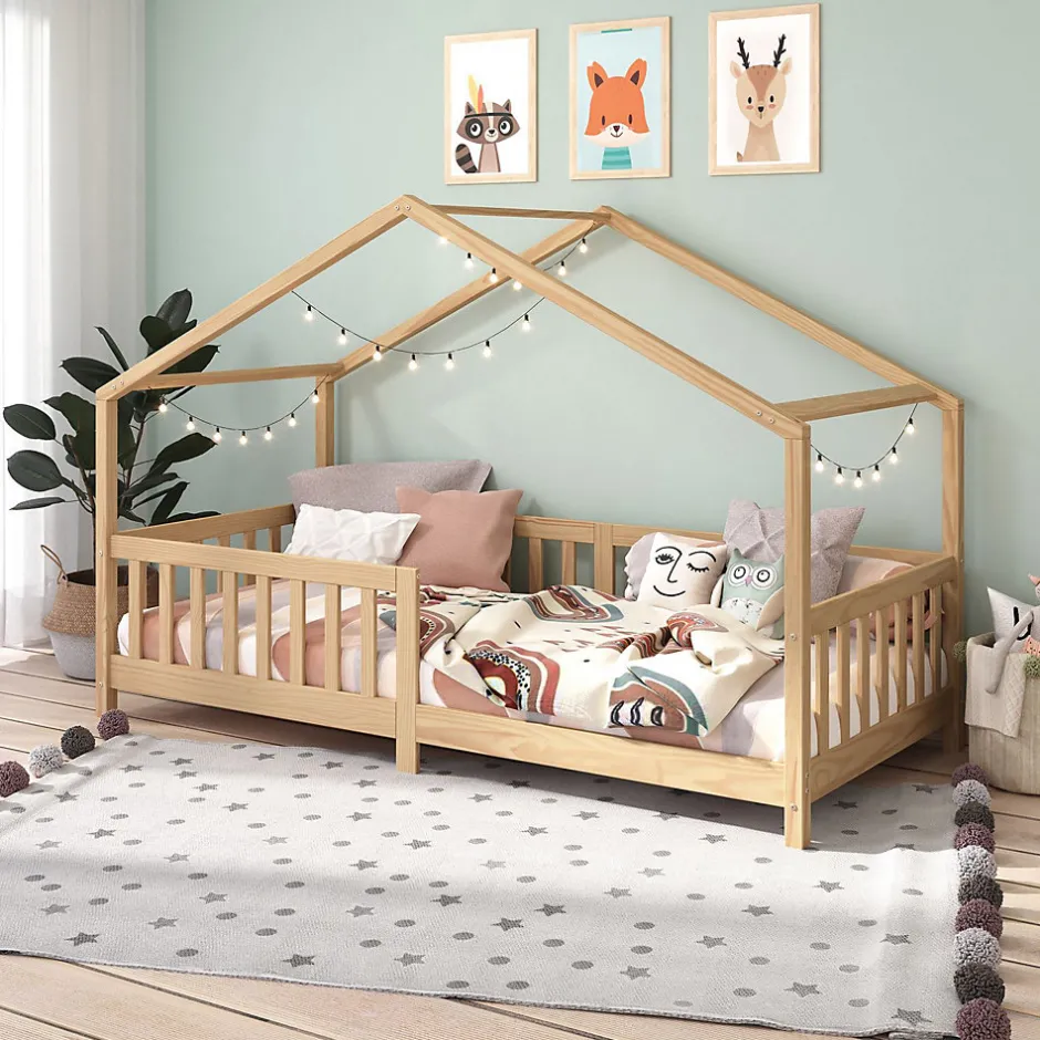 Enfant Idimex Lit cabane LISAN 90 x 190 cm, en pin massif naturel