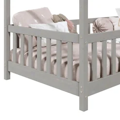 Enfant Idimex Lit cabane LISAN 90 x 190 cm, en pin massif lasuré gris