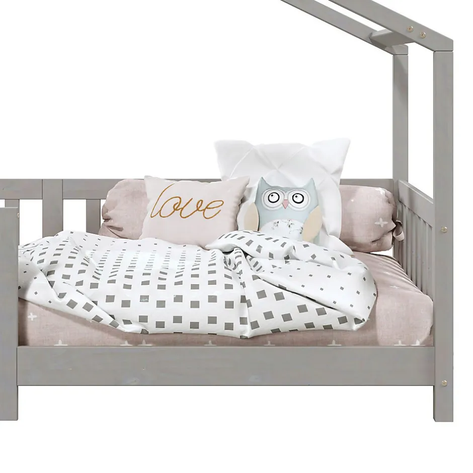 Enfant Idimex Lit cabane LISAN 90 x 190 cm, en pin massif lasuré gris