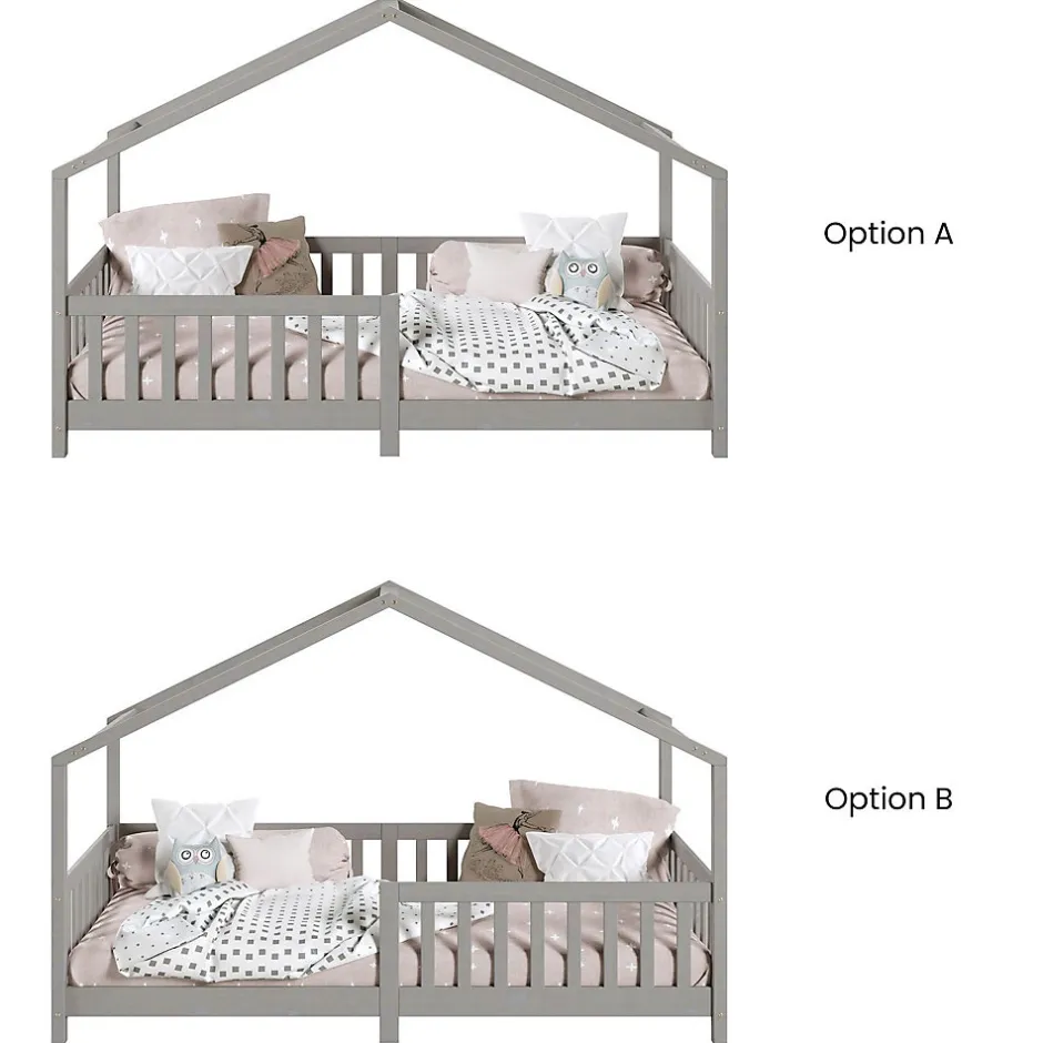 Enfant Idimex Lit cabane LISAN 90 x 190 cm, en pin massif lasuré gris