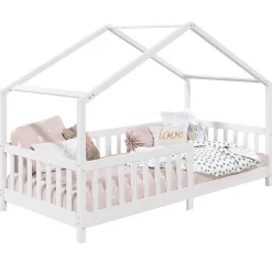 Enfant Idimex Lit cabane LISAN 90 x 190 cm, en pin massif lasuré blanc