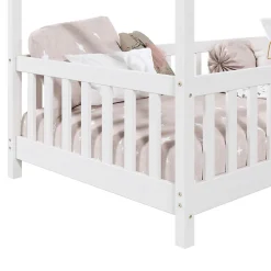 Enfant Idimex Lit cabane LISAN 90 x 190 cm, en pin massif lasuré blanc