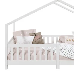 Enfant Idimex Lit cabane LISAN 90 x 190 cm, en pin massif lasuré blanc