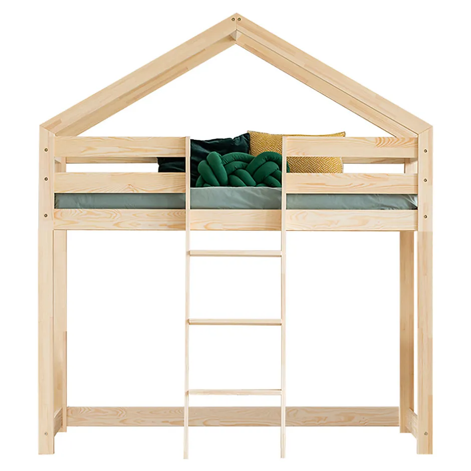 Enfant Petits-Meubles Lit cabane mi-hauteur 90x190 sommier inclus Jeanne Bois