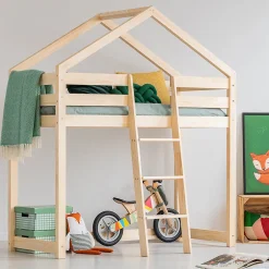 Enfant Petits-Meubles Lit cabane mi-hauteur 90x190 sommier inclus Jeanne Bois