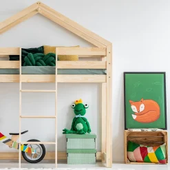 Enfant Petits-Meubles Lit cabane mi-hauteur 90x190 sommier inclus Jeanne Bois