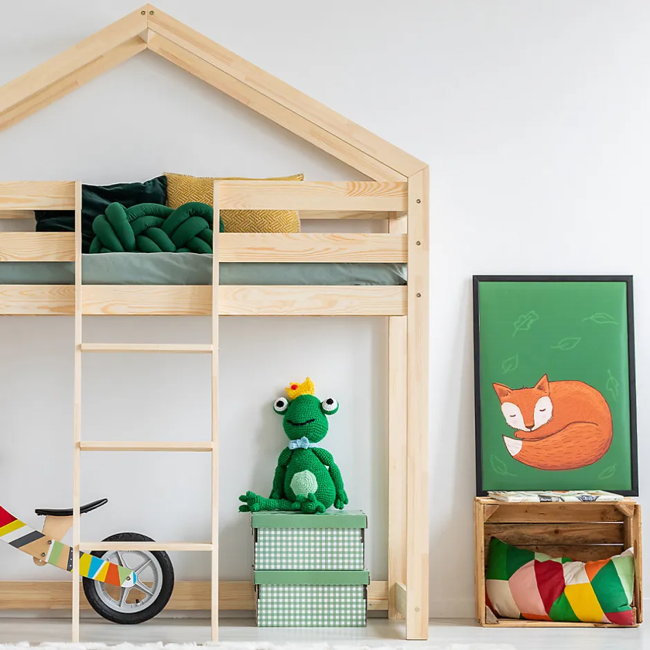 Enfant Petits-Meubles Lit cabane mi-hauteur 90x190 sommier inclus Jeanne Bois