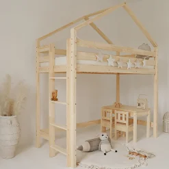 Enfant Petits-Meubles Lit cabane mi-hauteur 90x190 sommier inclus Candice Bois