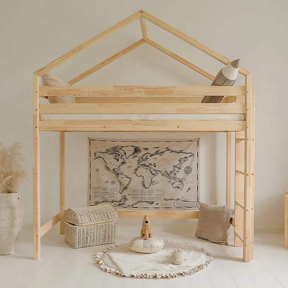 Enfant Petits-Meubles Lit cabane mi-hauteur 90x200 sommier inclus Candice Bois