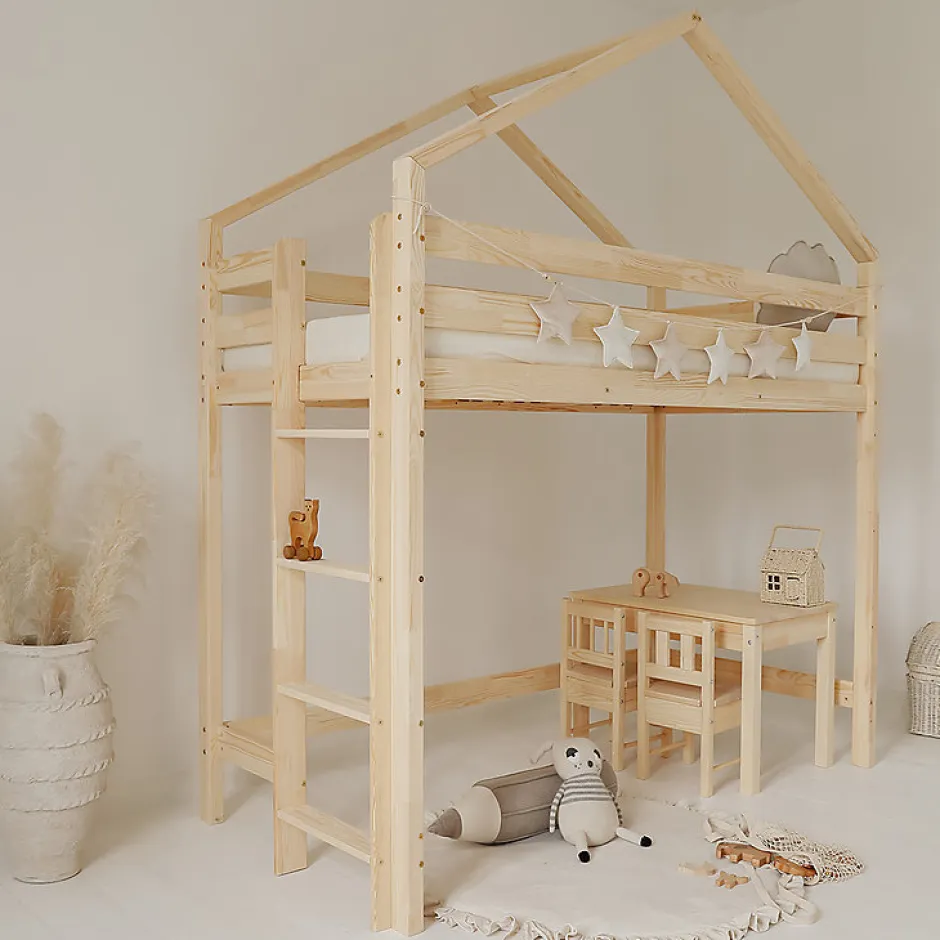 Enfant Petits-Meubles Lit cabane mi-hauteur 90x200 sommier inclus Candice Bois