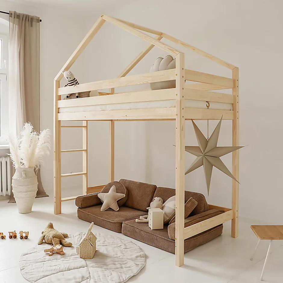 Enfant Petits-Meubles Lit cabane mi-hauteur 90x200 sommier inclus Candice Bois