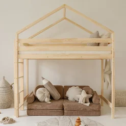 Enfant Petits-Meubles Lit cabane mi-hauteur 90x200 sommier inclus Candice Bois
