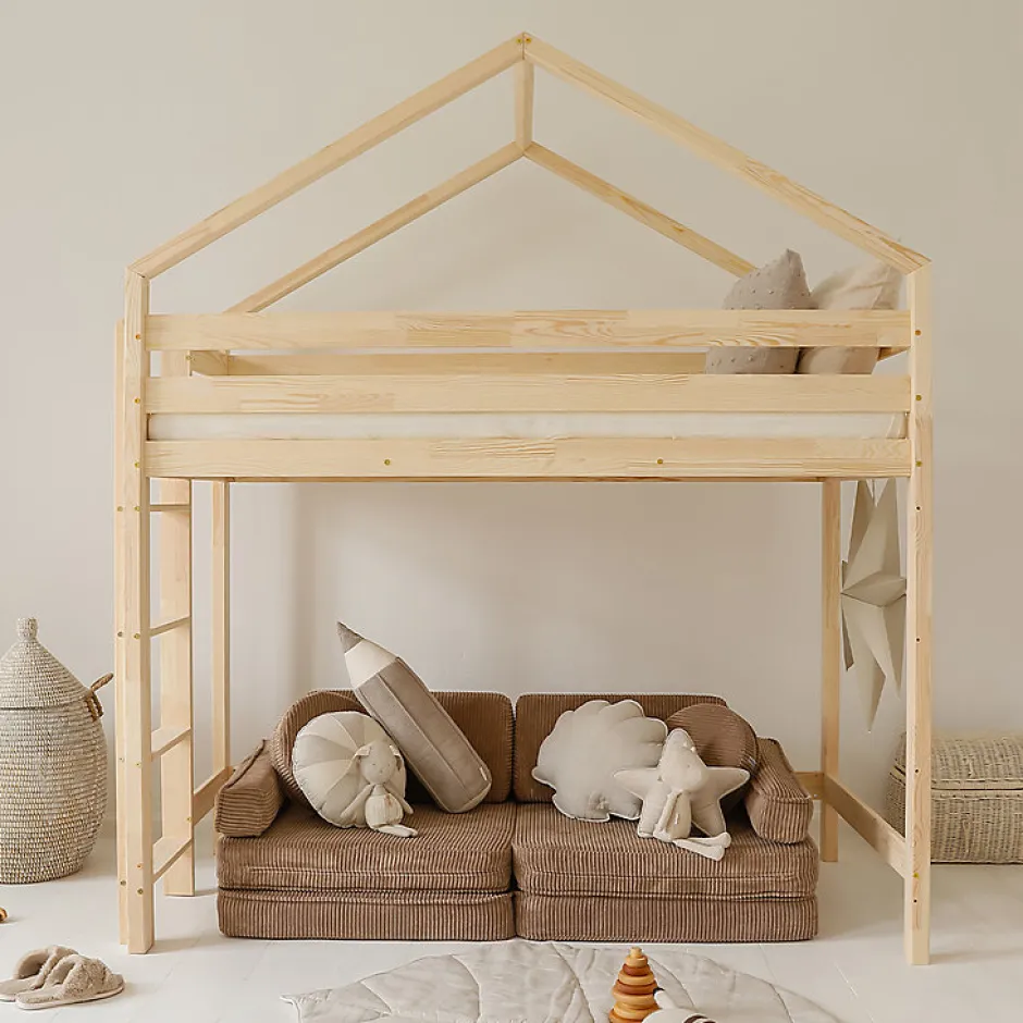 Enfant Petits-Meubles Lit cabane mi-hauteur 90x200 sommier inclus Candice Bois
