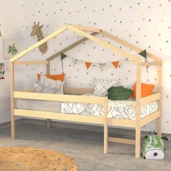 Weber Industries Lit cabane MIKA 90x190 + sommier + matelas IRIS / Naturel