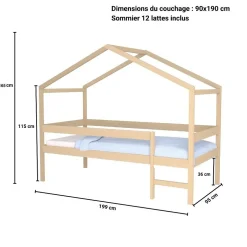 Enfant Weber Industries Lit cabane MIKA 90x190 + sommier / Naturel