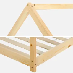Enfant Sweeek Lit cabane Montessori. bois massif en pin naturel - Tobias - sommier inclus. 90 x 190 cm