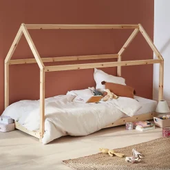 Enfant Sweeek Lit cabane Montessori. bois massif en pin naturel - Tobias - sommier inclus. 90 x 190 cm