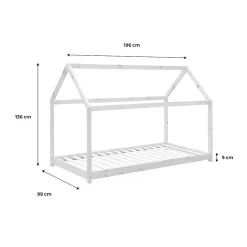 Enfant Sweeek Lit cabane Montessori. bois massif en pin naturel - Tobias - sommier inclus. 90 x 190 cm