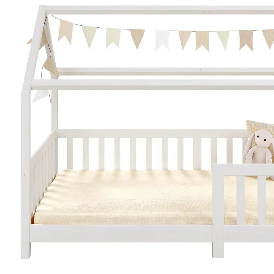 Idimex Lit cabane NINA 90 x 190 cm, en pin massif lasuré blanc Outlet