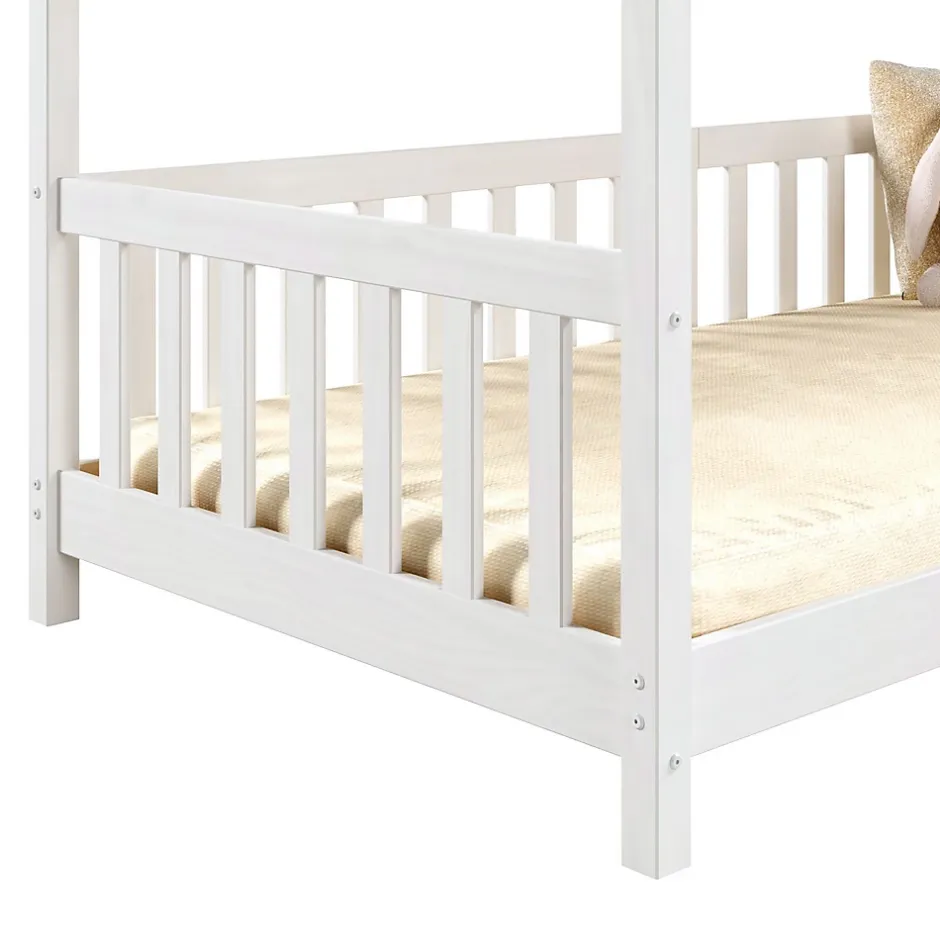 Idimex Lit cabane NINA 90 x 190 cm, en pin massif lasuré blanc Outlet
