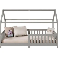 Enfant Idimex Lit cabane NINA 90 x 190 cm, en pin massif lasuré gris