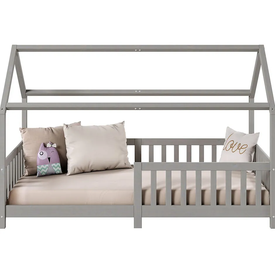 Enfant Idimex Lit cabane NINA 90 x 190 cm, en pin massif lasuré gris