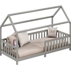 Enfant Idimex Lit cabane NINA 90 x 190 cm, en pin massif lasuré gris