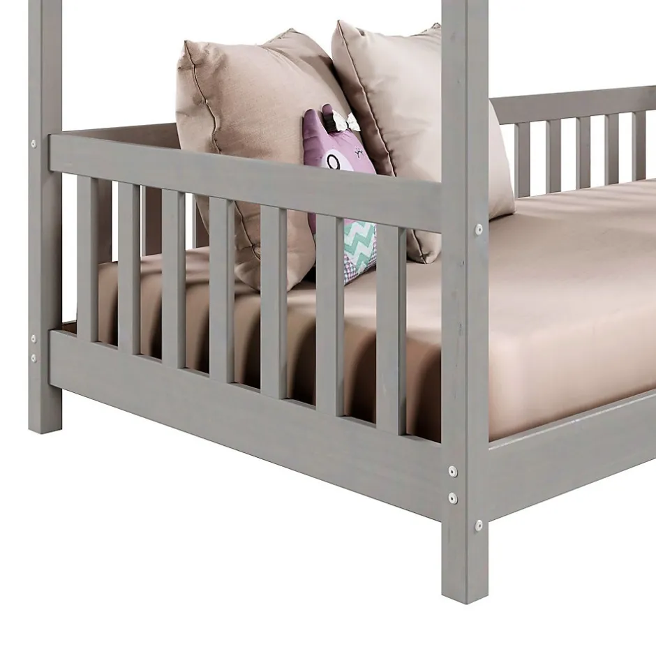 Enfant Idimex Lit cabane NINA 90 x 190 cm, en pin massif lasuré gris