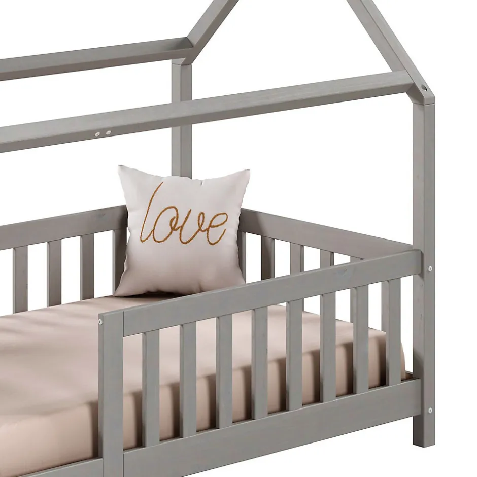 Enfant Idimex Lit cabane NINA 90 x 190 cm, en pin massif lasuré gris