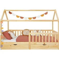 Enfant Idimex Lit cabane NUNA avec tiroirs, 90 x 200 cm en pin massif finition naturelle