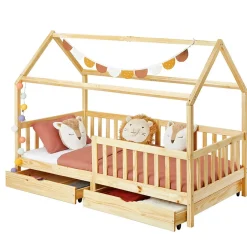 Enfant Idimex Lit cabane NUNA avec tiroirs, 90 x 200 cm en pin massif finition naturelle