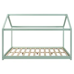 [En.Casa] Lit cabane pour enfant Cerro bois de pin contreplaqué 140 x 200 cm vert menthe en.casa New