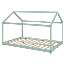 [En.Casa] Lit cabane pour enfant Cerro bois de pin contreplaqué 140 x 200 cm vert menthe en.casa New