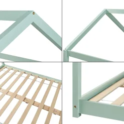 [En.Casa] Lit cabane pour enfant Cerro bois de pin contreplaqué 140 x 200 cm vert menthe en.casa New