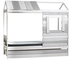 Pegane Lit cabane pour enfant en bois coloris blanc, gris - couchage 90 x 190 cm - Longueur 200 x Profondeur 102 x Hauteur 181 cm New