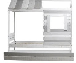 Pegane Lit cabane pour enfant en bois coloris blanc, gris - couchage 90 x 190 cm - Longueur 200 x Profondeur 102 x Hauteur 181 cm New