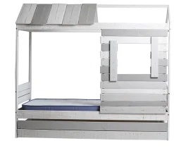 Pegane Lit cabane pour enfant en bois coloris blanc, gris - couchage 90 x 190 cm - Longueur 200 x Profondeur 102 x Hauteur 181 cm New