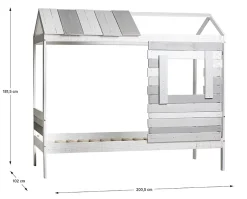 Pegane Lit cabane pour enfant en bois coloris blanc, gris - couchage 90 x 190 cm - Longueur 200 x Profondeur 102 x Hauteur 181 cm New