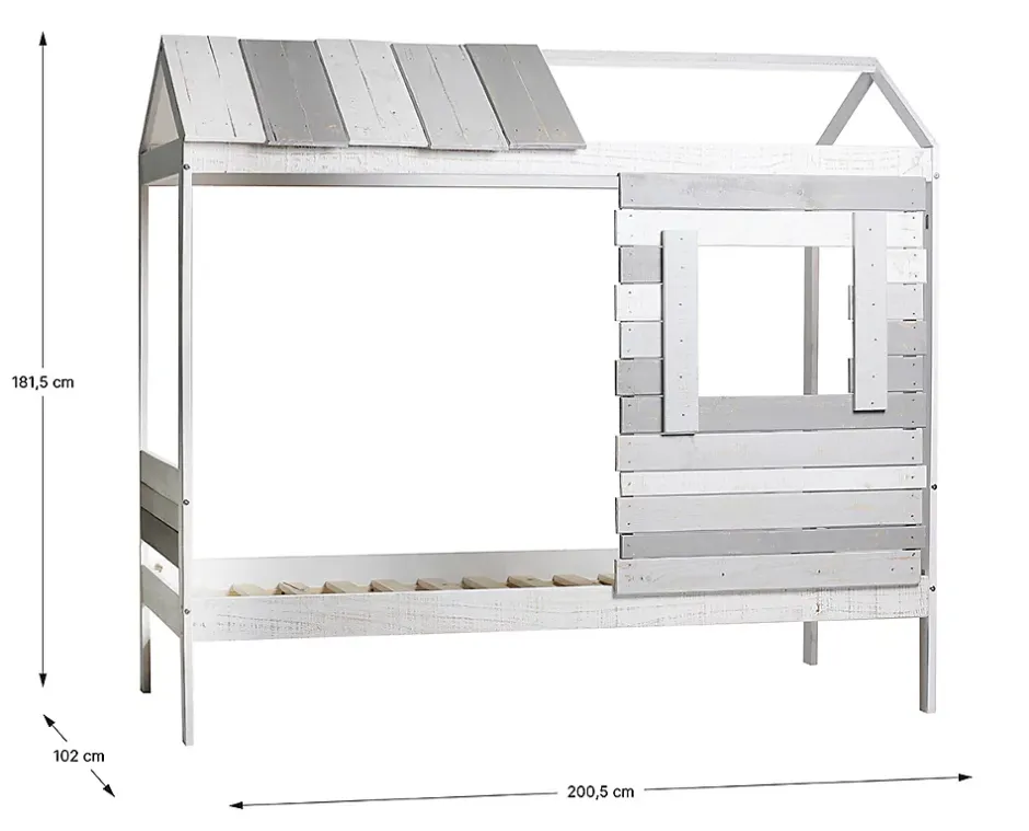 Pegane Lit cabane pour enfant en bois coloris blanc, gris - couchage 90 x 190 cm - Longueur 200 x Profondeur 102 x Hauteur 181 cm New