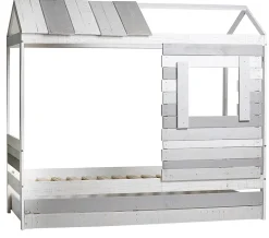 Pegane Lit cabane pour enfant en bois coloris blanc, gris - couchage 90 x 190 cm - Longueur 200 x Profondeur 102 x Hauteur 181 cm New