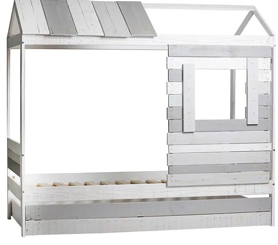 Pegane Lit cabane pour enfant en bois coloris blanc, gris - couchage 90 x 190 cm - Longueur 200 x Profondeur 102 x Hauteur 181 cm New