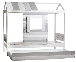 Pegane Lit cabane pour enfant en bois coloris blanc, gris - couchage 90 x 190 cm - Longueur 200 x Profondeur 102 x Hauteur 181 cm New